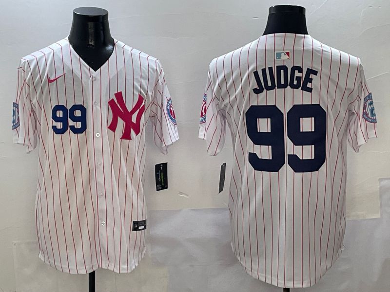 Men New York Yankees 99 Judge White Stripe Jointly Name Nike 2025 MLB Jersey style 2